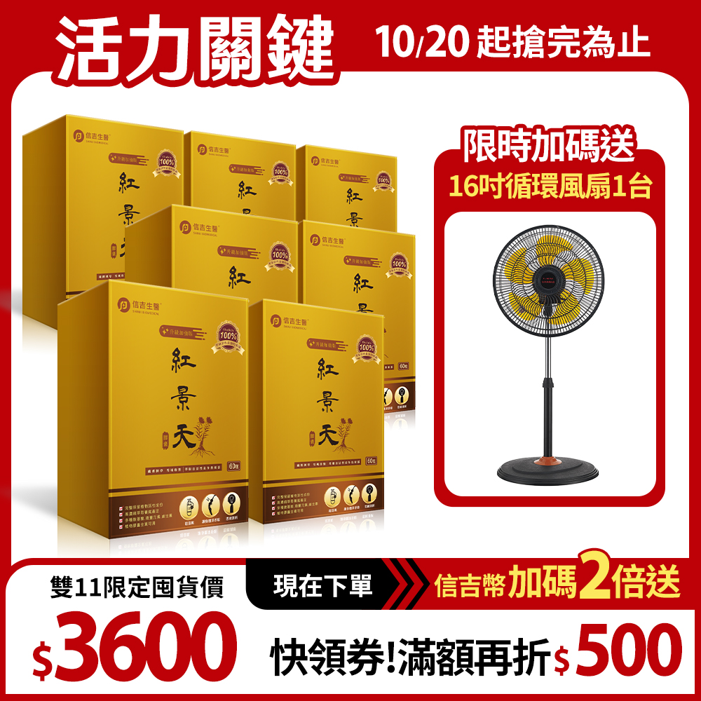 【預購】【信吉生醫】紅景天升級加強版膠囊 60粒 7盒 贈 16吋立扇