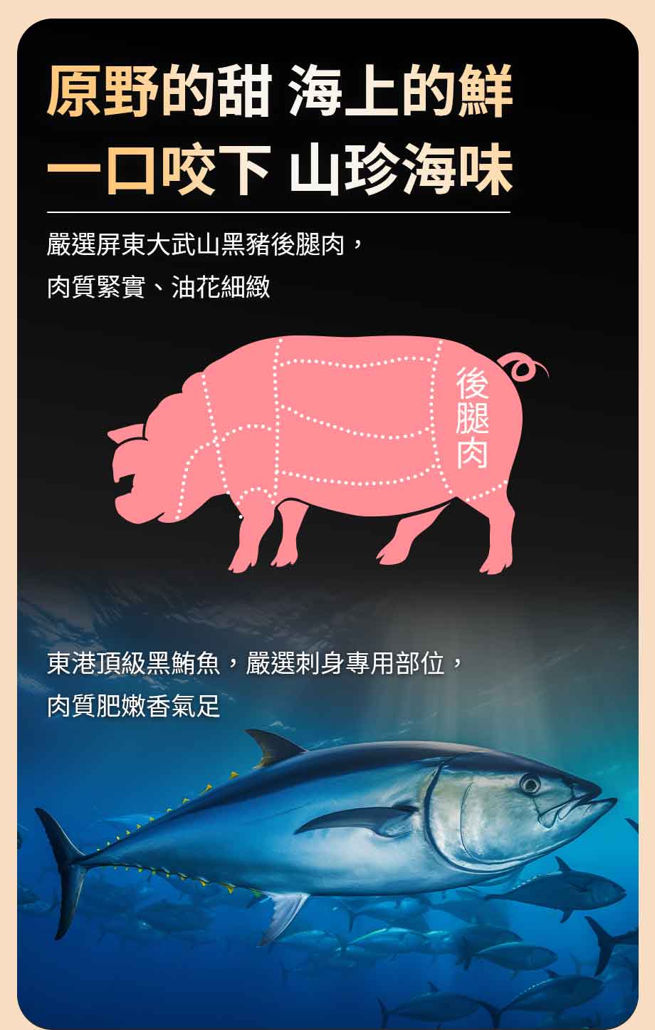 信吉生機_黑鮪魚香腸_屏東大武山黑豬後腿肉_東港黑鮪魚