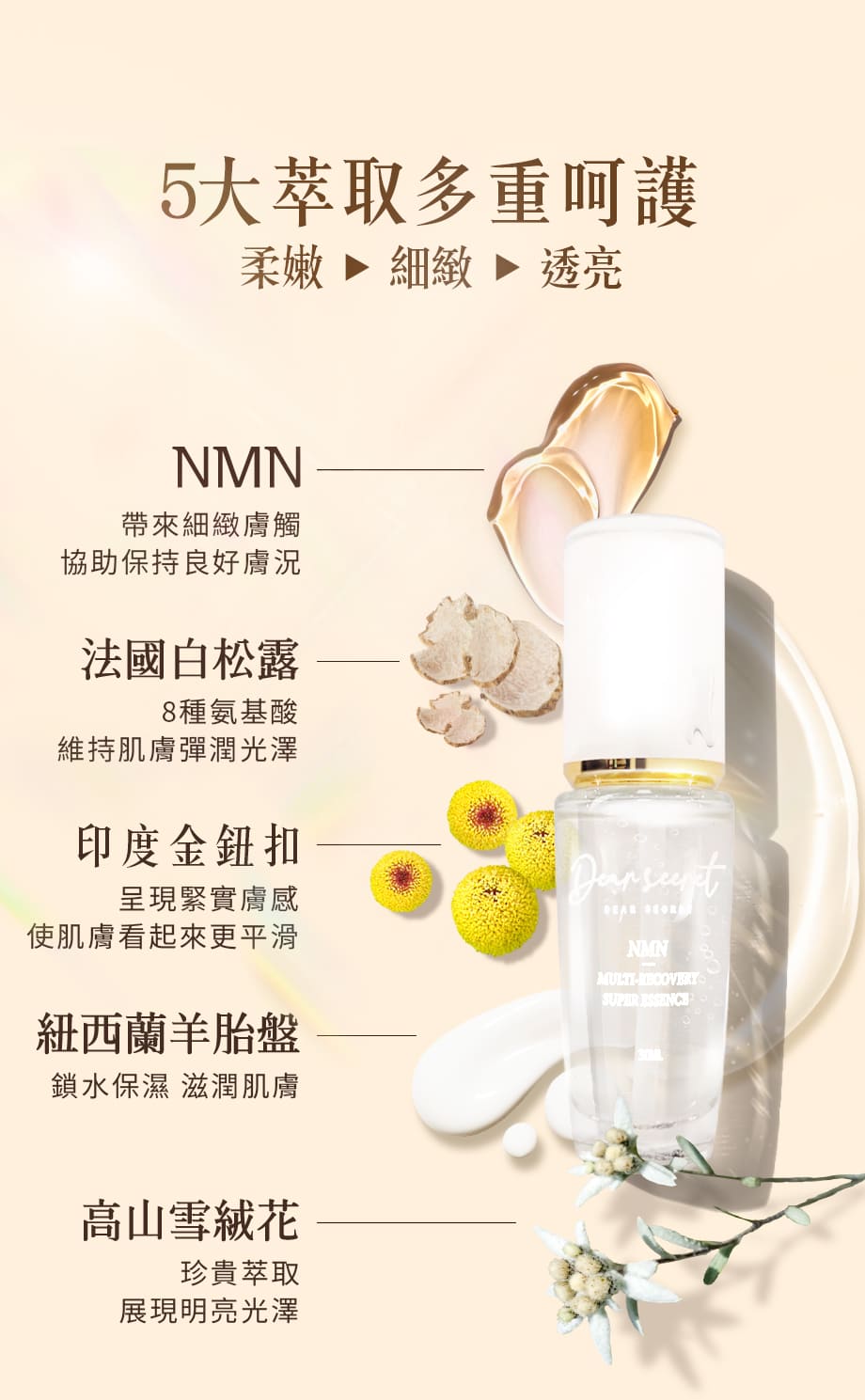 DEAR SECRET_NMN胎盤緊緻精華液_NMN_法國白松露_印度金鈕扣