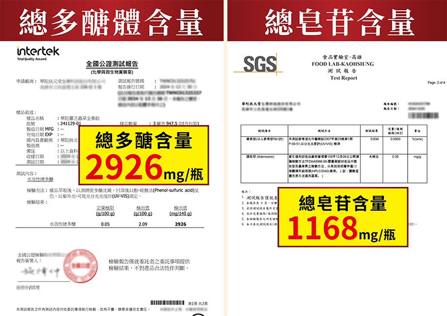 華陀扶元堂_靈芝蟲草全蔘飲_總多醣體含量_總皂甘含量