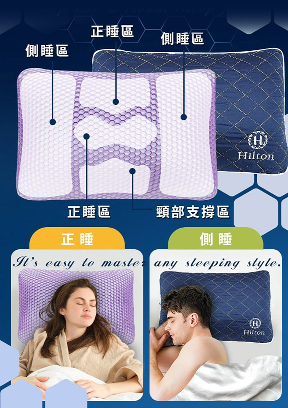 Hilton 希爾頓_石墨烯獨立筒冰涼釋壓枕_正睡_側睡_支撐