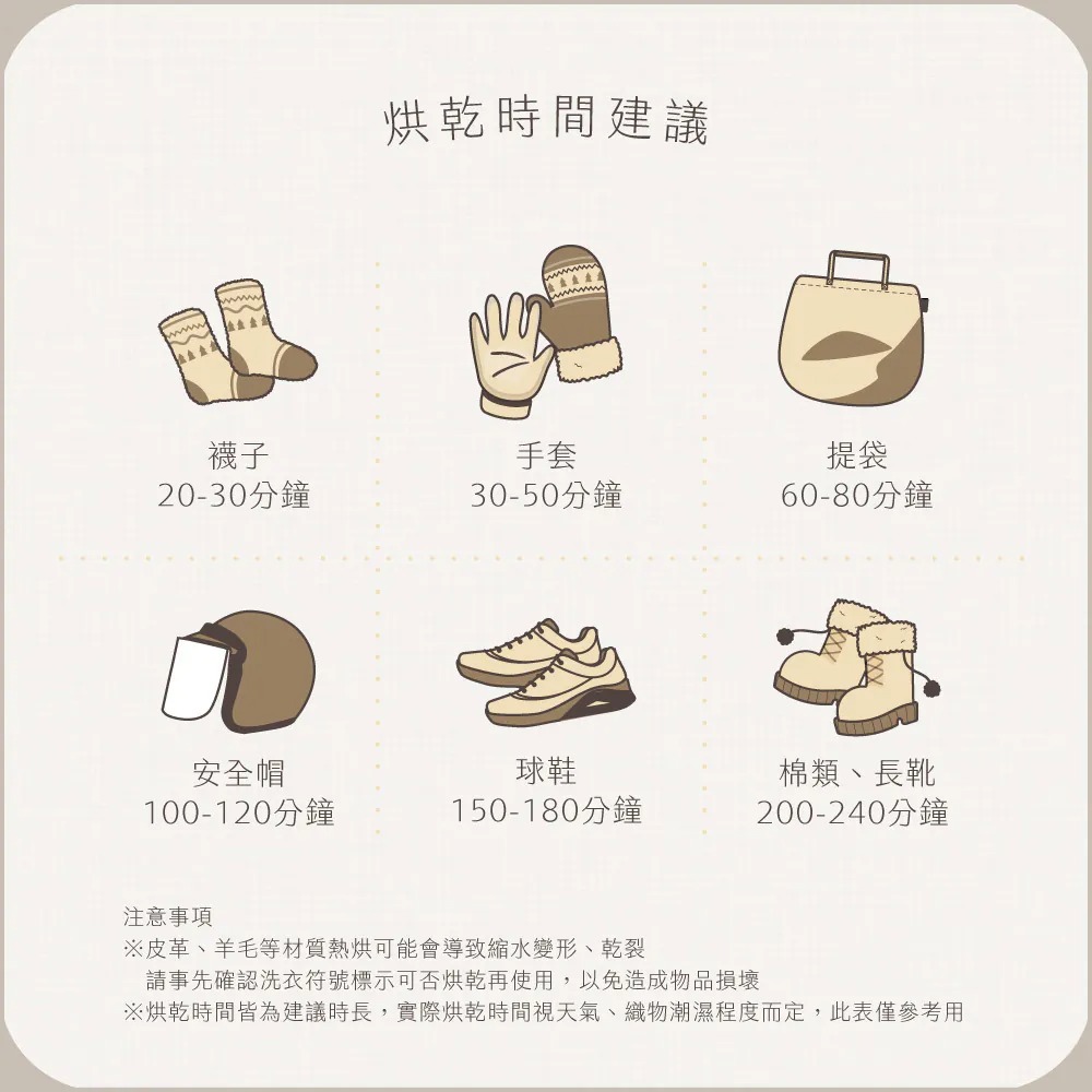 KINYO_烘不讓．多功能烘乾機_烘乾時間建議