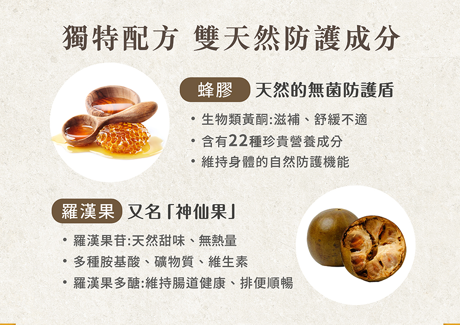 信吉生機_蜂膠羅漢果_蜂膠八仙果_天然防護成分