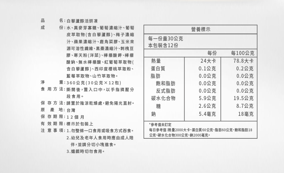 信吉生醫_白藜蘆醇活妍凍_商品規格