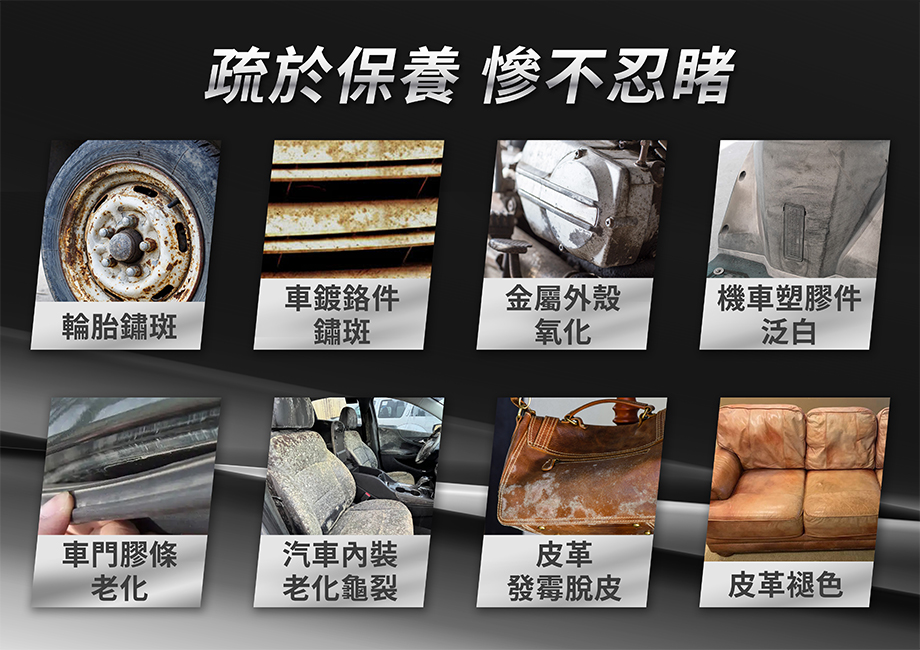 神盾_塑料皮革還原劑_車門膠條老化_銹斑_汽車座椅_機車塑料件