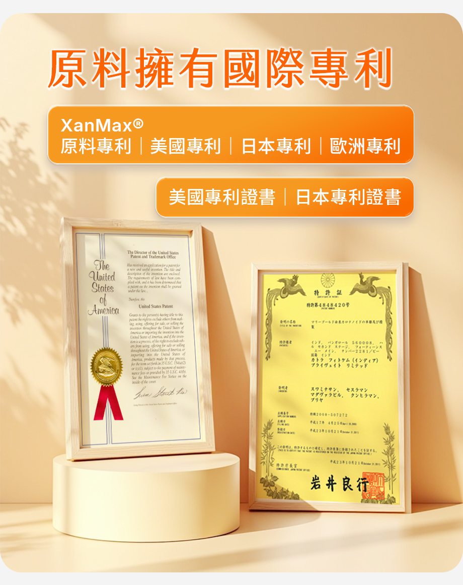 信吉生醫_優視A+葉黃素複方液態膠囊_原料國際專利認證