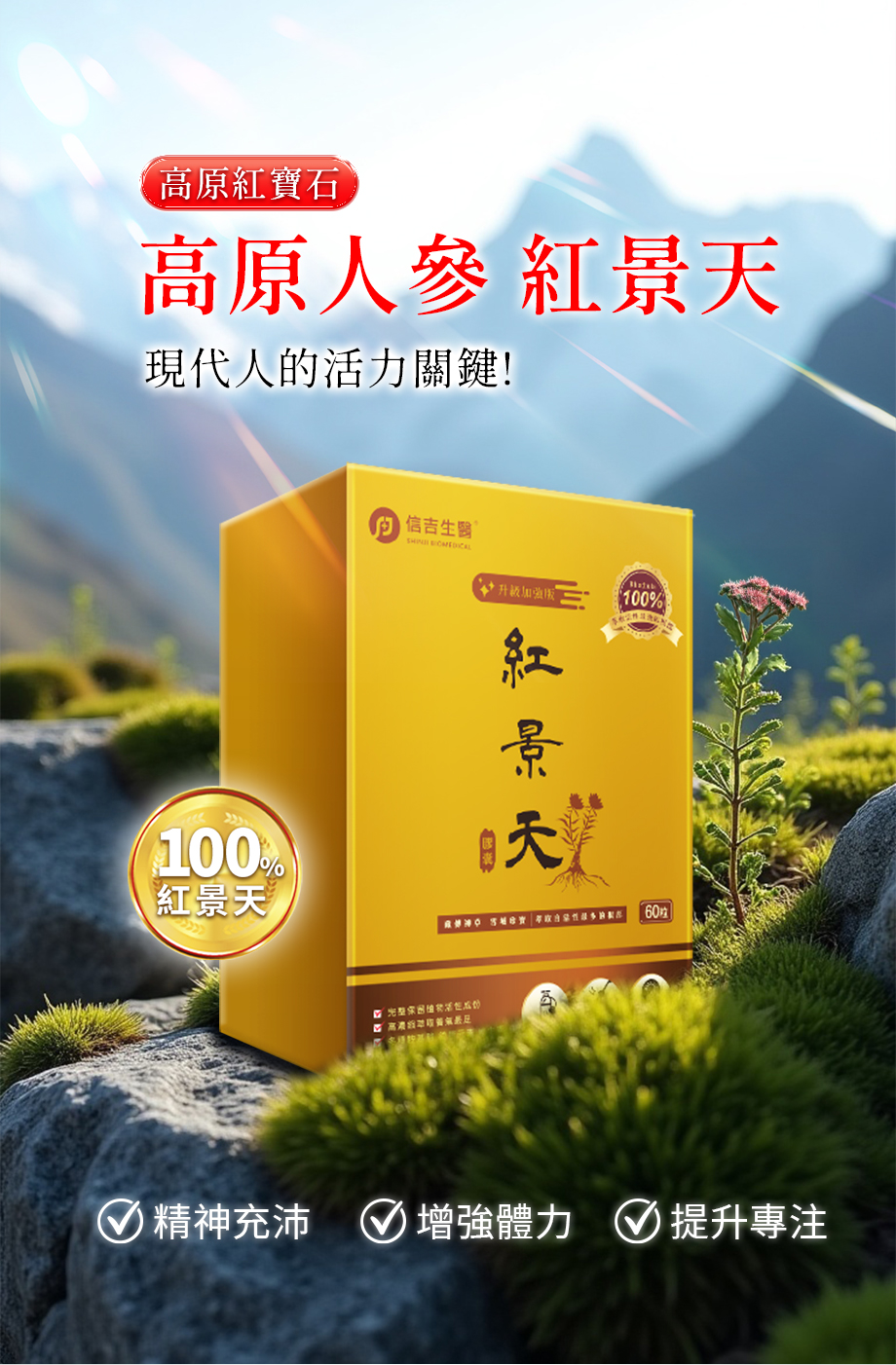 信吉生醫_紅景天_高原人參_100%紅景天_精神充沛_增強體力_提升專注